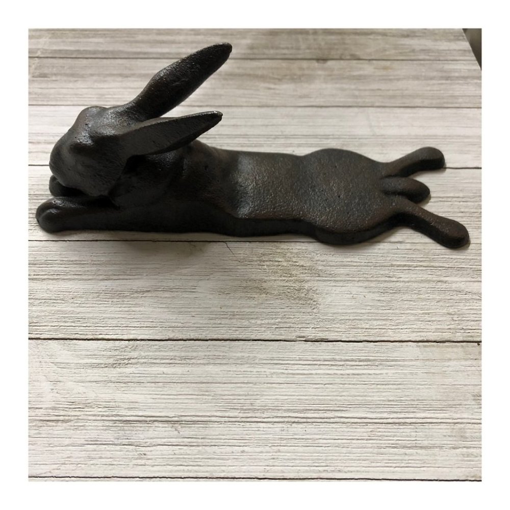 Antique Vintage Style Cast Iron Door Stop Rabbit Hare Wedge Rustic Black - Picture 11 of 11